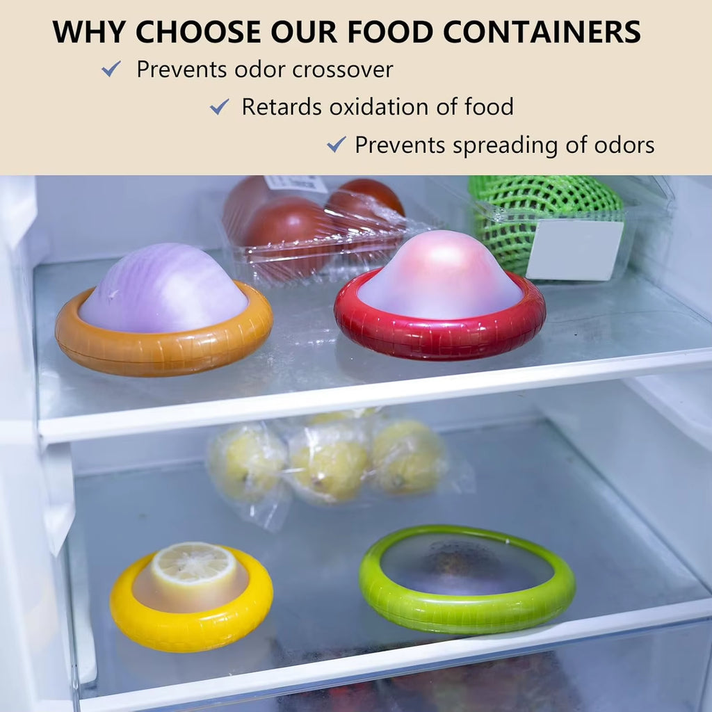 4Pcs Onion Storage Avocado Saver Holder, Silicone Fruit Storage Box, Lemons Garlic Tomato Peper Storage Containers, Avocado Save