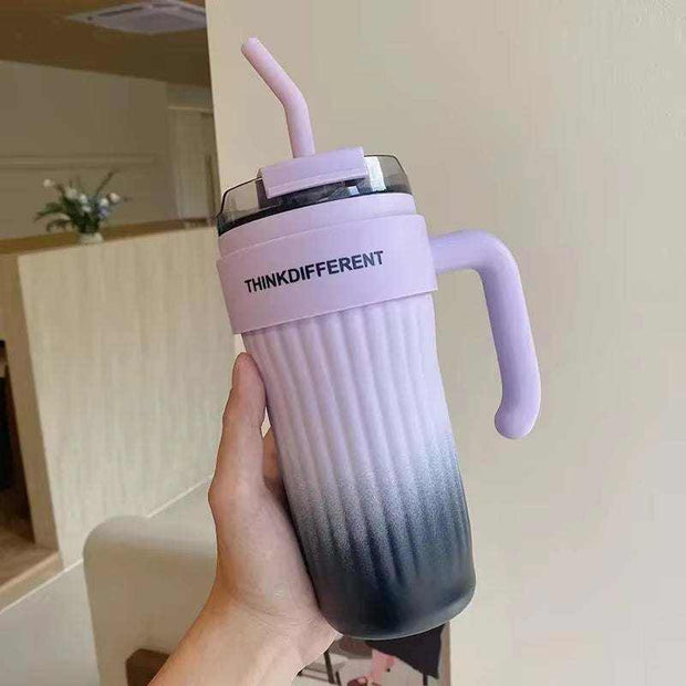 860ML Coffee Cup Outdoor Thermo Water Bottle with Straw Stainless Steel Tumbler Car Thermal Mug Keeps Cold and Heat Vacuum Flask