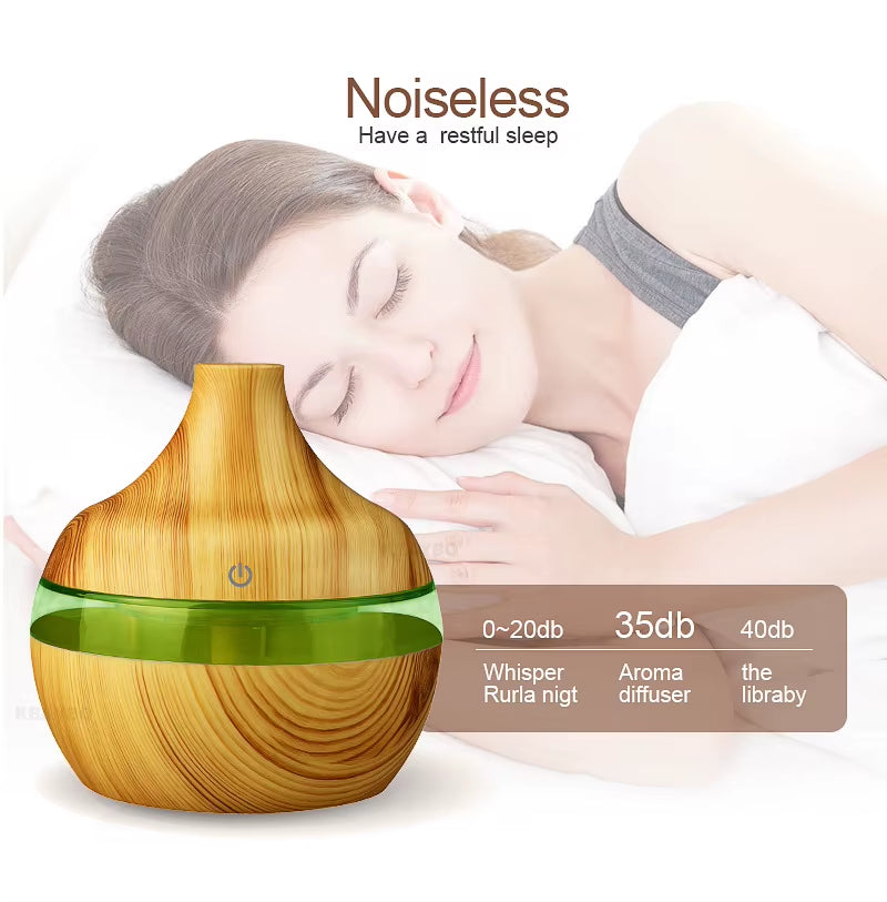 300ML USB Air Humidifier Electric Aroma Diffuser Mist Wood Grain Oil Diffuser for Car Office Home Have 7 LED Light Humidifiers