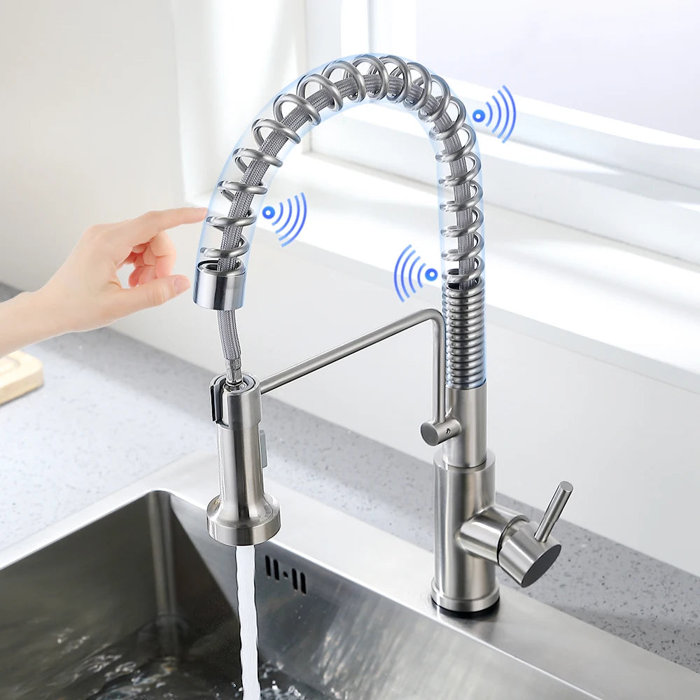 Pull Out Brush Nickel Sensor Kitchen Faucets Stainless Steel Smart Induction Mixed Tap Touch Control Sink Tap Torneira De KH1026