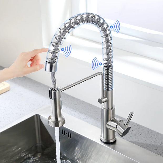 Pull Out Brush Nickel Sensor Kitchen Faucets Stainless Steel Smart Induction Mixed Tap Touch Control Sink Tap Torneira De KH1026