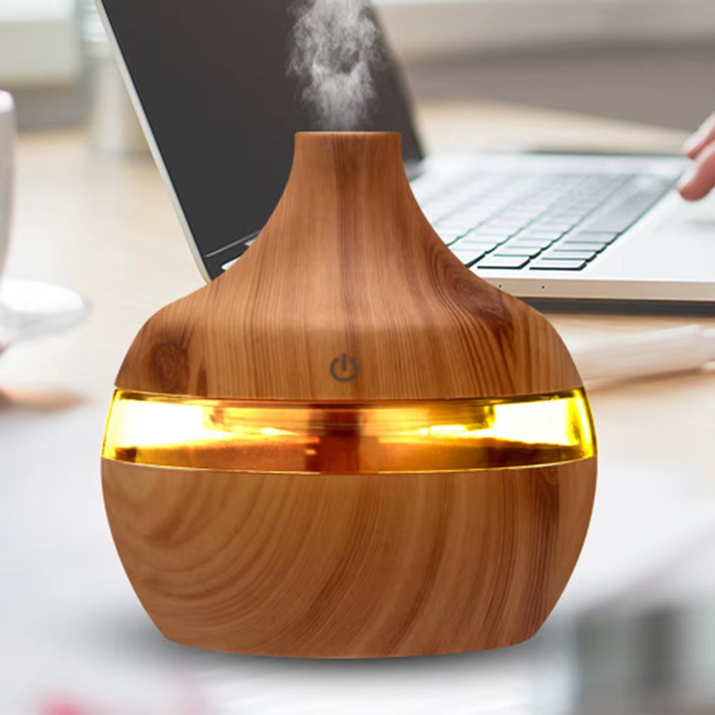 300ML USB Air Humidifier Electric Aroma Diffuser Mist Wood Grain Oil Diffuser for Car Office Home Have 7 LED Light Humidifiers