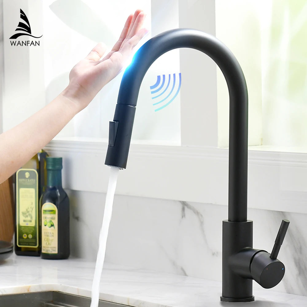 Pull Out Brush Nickel Sensor Kitchen Faucets Stainless Steel Smart Induction Mixed Tap Touch Control Sink Tap Torneira De KH1026