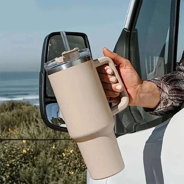 1200ML Stainless Steel Insulated Water Bottle Thermal Coffee Car Cup Cold Hot Mugs Vacuum Flask with Handle Straw for Sport