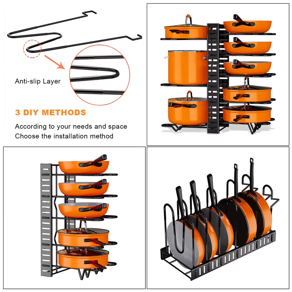 Pot Storage Rack 8-Layer POTS and Pans Storage Box Kitchen Cabinet Storage Metal Rack,For Christmas