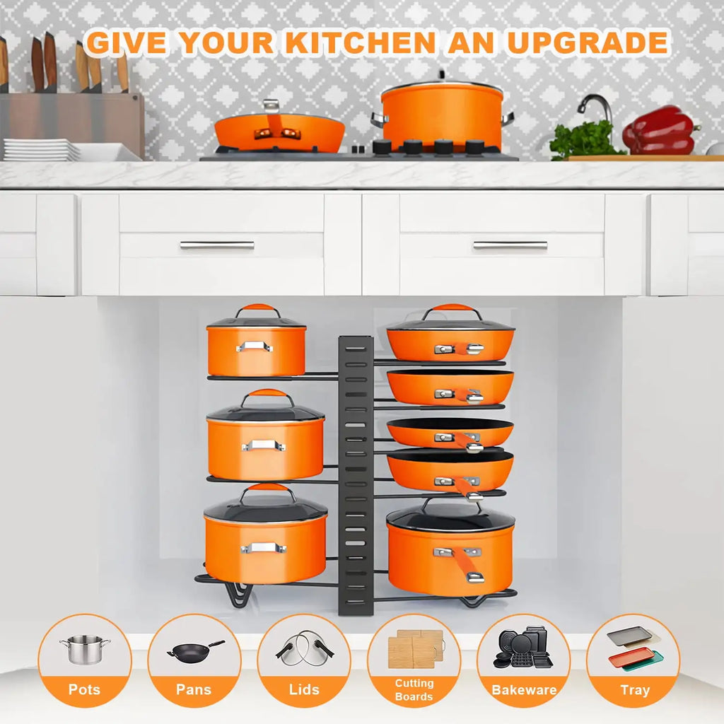 Pot Storage Rack 8-Layer POTS and Pans Storage Box Kitchen Cabinet Storage Metal Rack,For Christmas