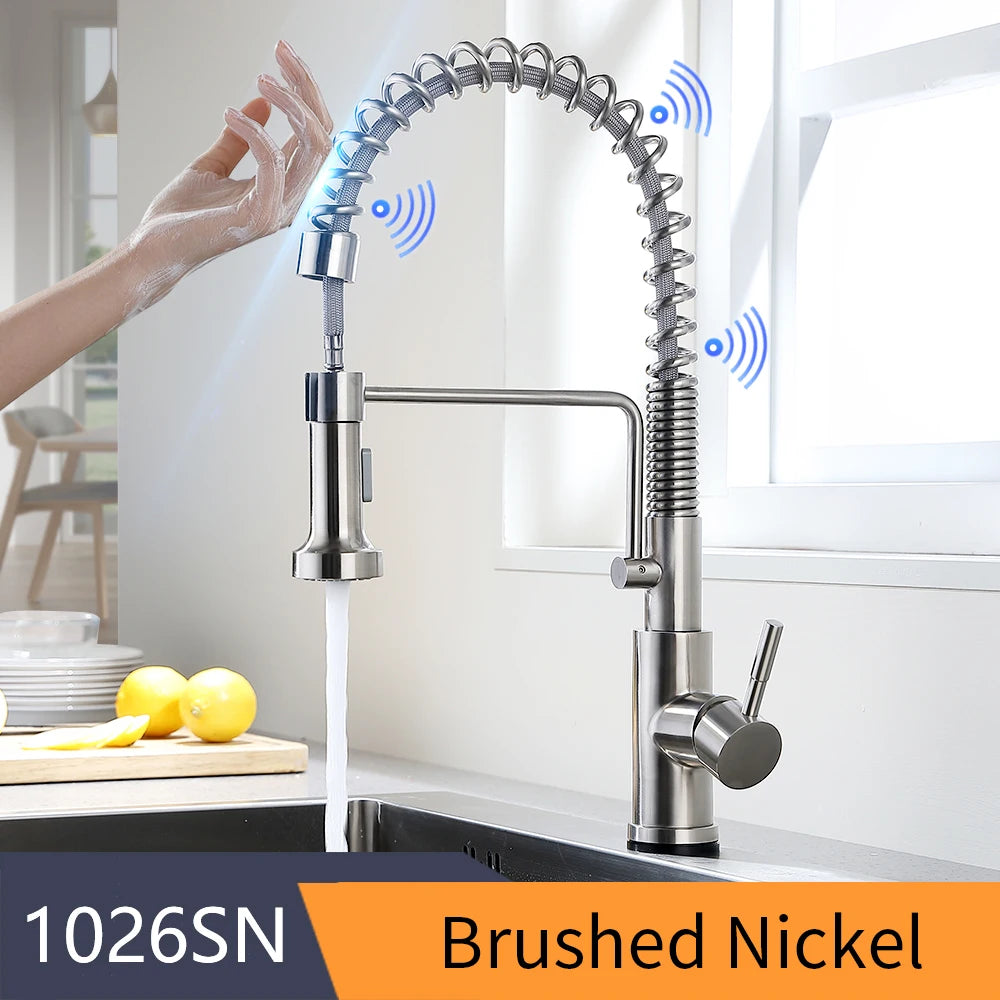 Pull Out Brush Nickel Sensor Kitchen Faucets Stainless Steel Smart Induction Mixed Tap Touch Control Sink Tap Torneira De KH1026