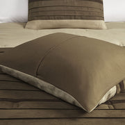 Palmer Comforter Set-Luxury Faux Suede Design, Striped Accent, All Season down Alternative Bedding, Matching Shams, Decorative Pillow, Bed Skirt, Queen (90 in X 90 In), Natural 7 Piece