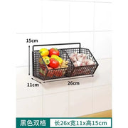 Wall-Mounted Kitchen Storage Basket Perforation-Free Iron Partition Storage Rack for Kitchen Ingredients Sorting Storage Basket