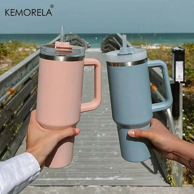 1200ML 304 Stainless Steel Insulated Water Bottle Thermal Coffee Car Cup Cold Hot Mugs Vacuum Flask with Handle Straw for Sport