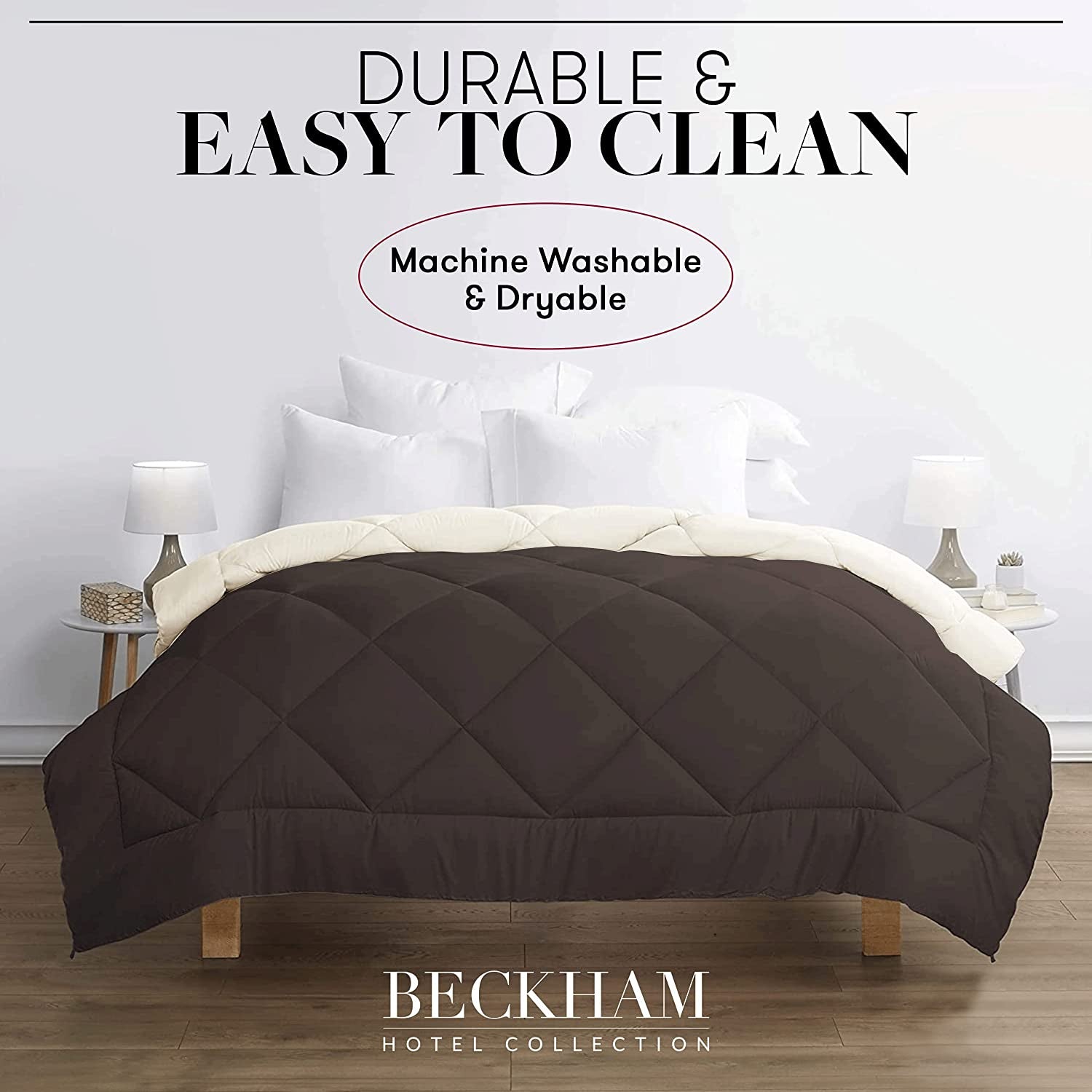 Goose down Alternative Reversible Comforter - All Season - Premium Quality Luxury Hypoallergenic Comforter - Full/Queen - Grey/Black