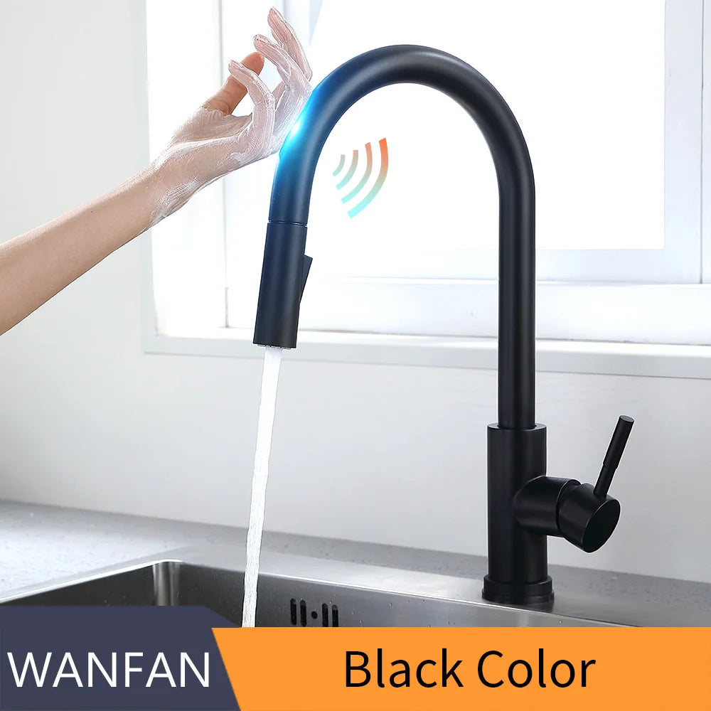 Pull Out Brush Nickel Sensor Kitchen Faucets Stainless Steel Smart Induction Mixed Tap Touch Control Sink Tap Torneira De KH1026