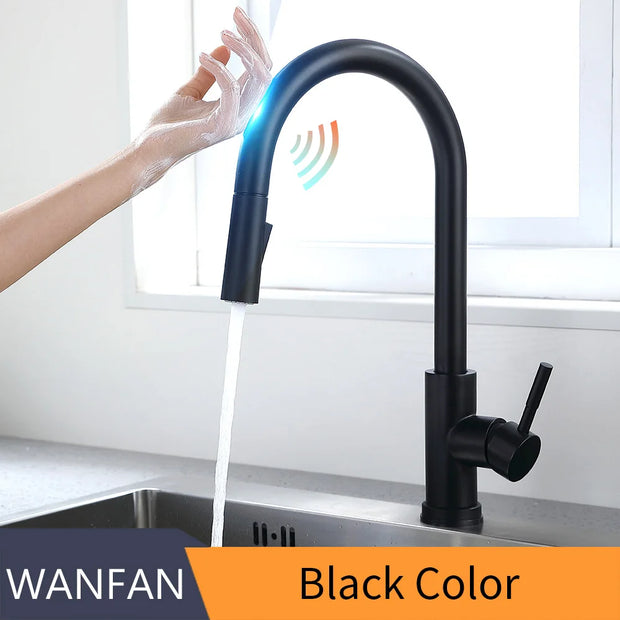 Pull Out Brush Nickel Sensor Kitchen Faucets Stainless Steel Smart Induction Mixed Tap Touch Control Sink Tap Torneira De KH1026
