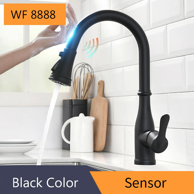 Pull Out Brush Nickel Sensor Kitchen Faucets Stainless Steel Smart Induction Mixed Tap Touch Control Sink Tap Torneira De KH1026