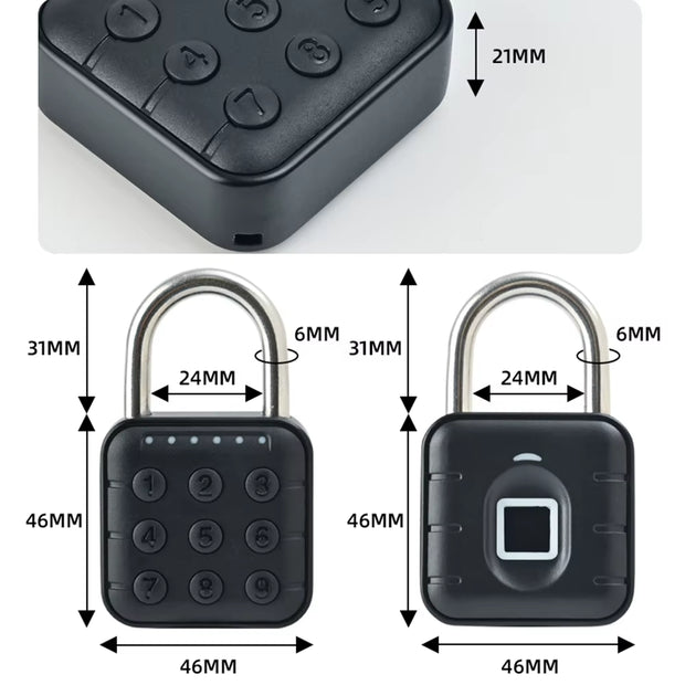 Keyless Fingerprint Lock with Tuya APP Smart Padlock Waterproof Door Lock 0.2Sec Unlock Portable Anti-Theft Padlock for Offices