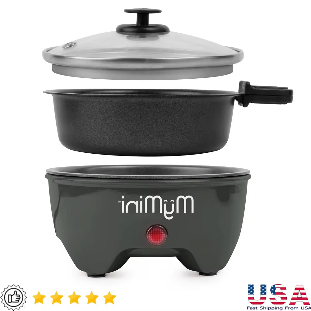 5 Inch Electric Noodle Cooker Skillet Hot Pot Compact Lightweight Non-Stick Cooking Surface Cool Touch Handles Ideal Small