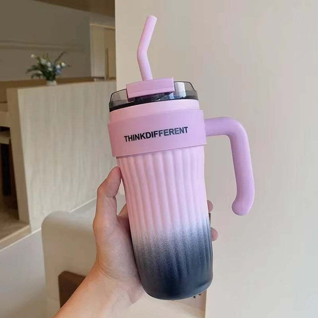 860ML Coffee Cup Outdoor Thermo Water Bottle with Straw Stainless Steel Tumbler Car Thermal Mug Keeps Cold and Heat Vacuum Flask