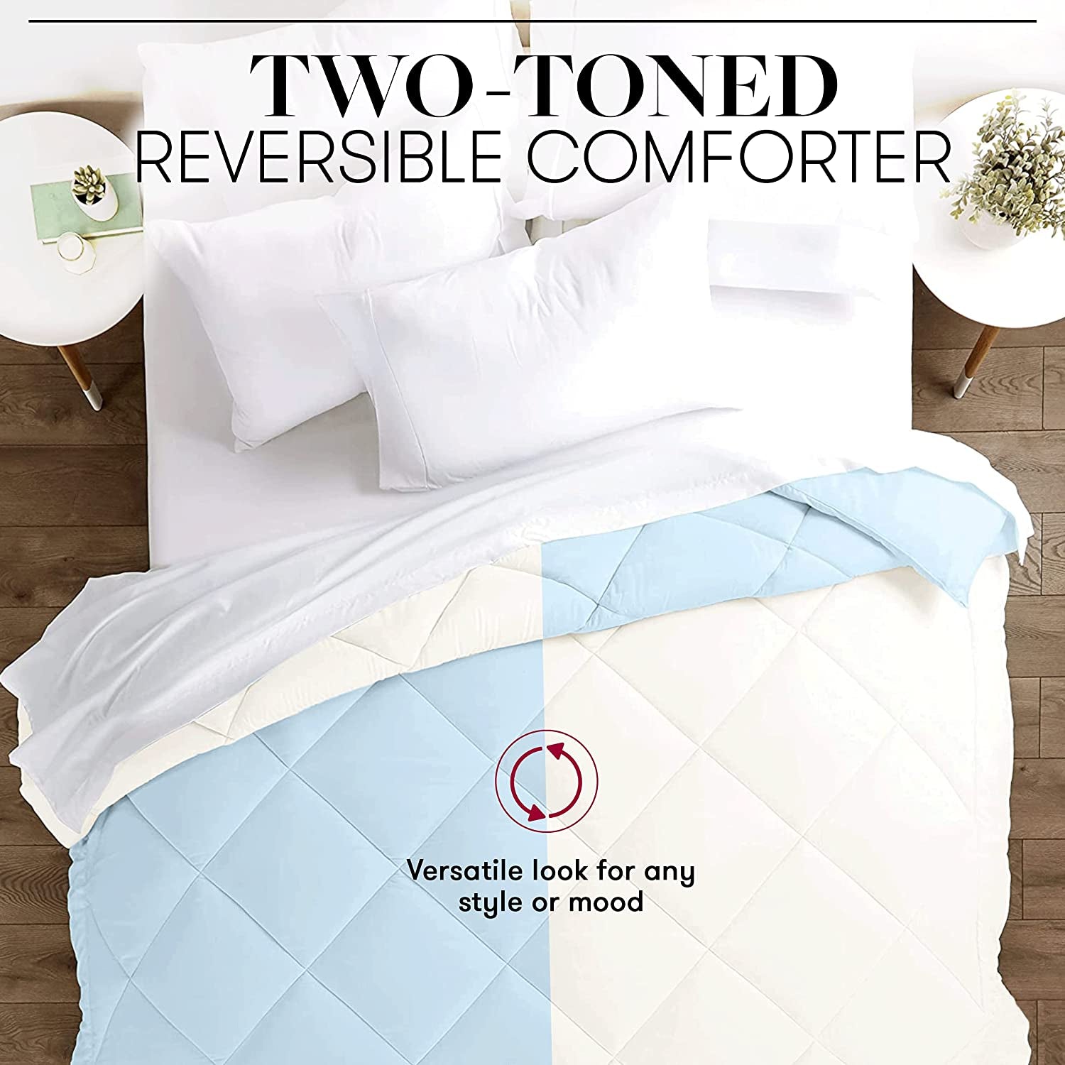 Goose down Alternative Reversible Comforter - All Season - Premium Quality Luxury Hypoallergenic Comforter - Full/Queen - Grey/Black