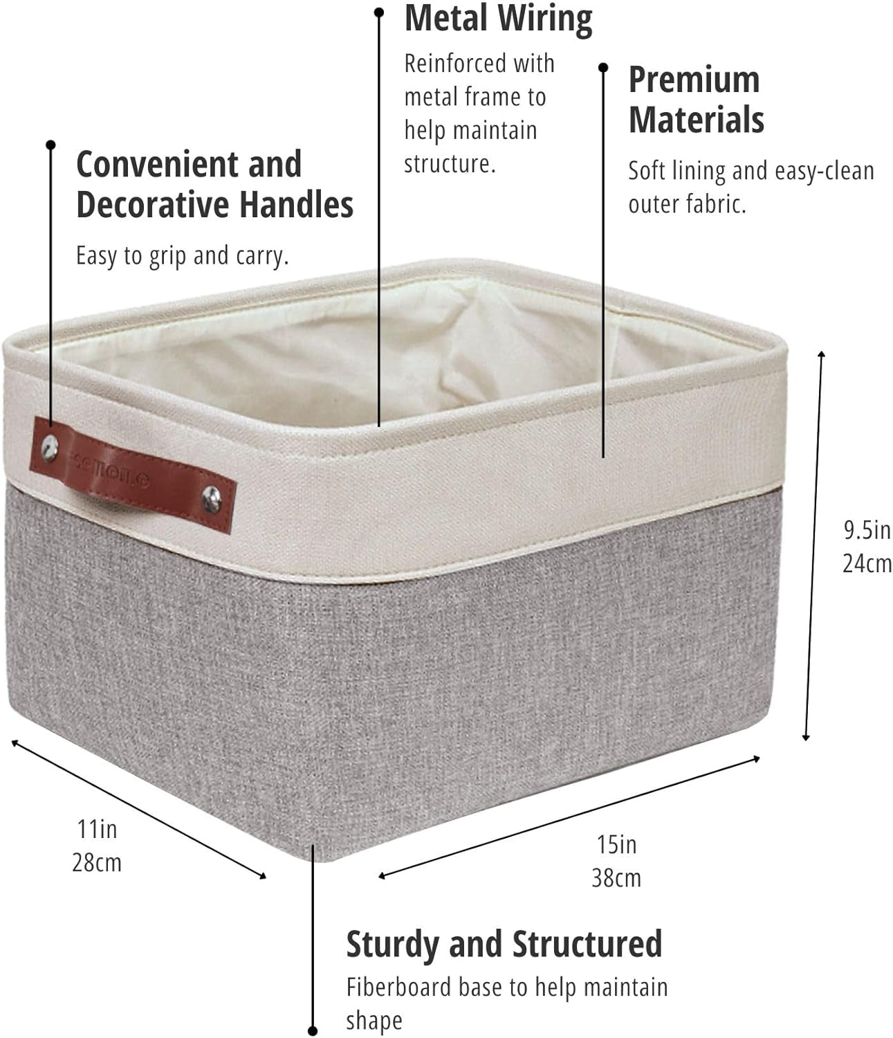Storage Baskets for Shelves - Fabric Closet Organizers and Storage Bins, Perfect Baskets for Organizing Closet Toys Nursery (Grey and White, Large - 4 Pack)