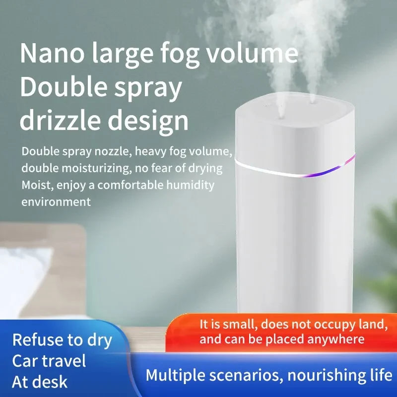 Creative Dual Nozzle Humidifier Desktop Home Bedroom Car Aromatherapy Silent Oil Diffuser Usb 7 Color Ambient Light