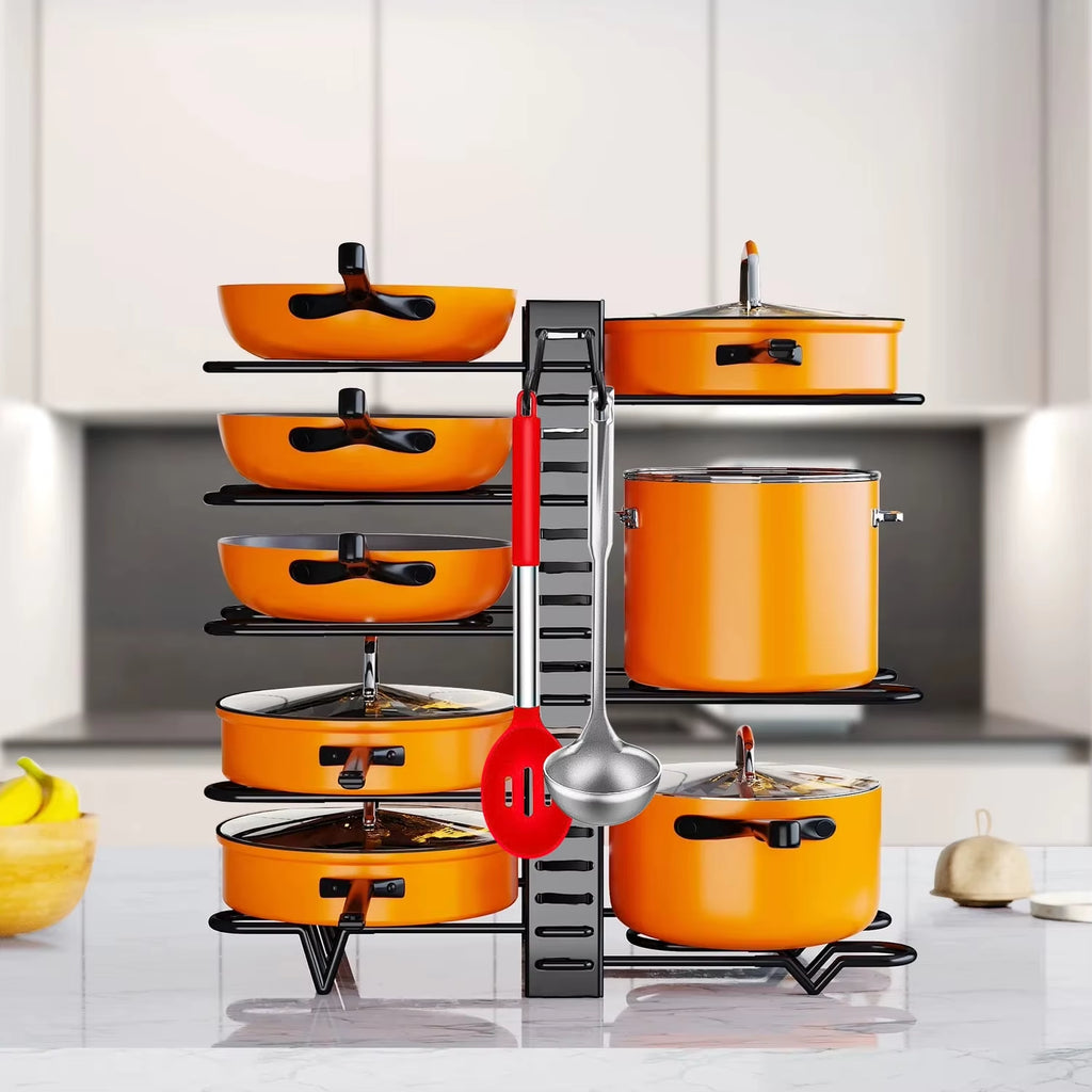 Pot Storage Rack 8-Layer POTS and Pans Storage Box Kitchen Cabinet Storage Metal Rack,For Christmas