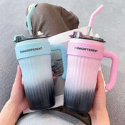 860ML Coffee Cup Outdoor Thermo Water Bottle with Straw Stainless Steel Tumbler Car Thermal Mug Keeps Cold and Heat Vacuum Flask