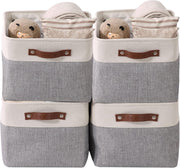 Storage Baskets for Shelves - Fabric Closet Organizers and Storage Bins, Perfect Baskets for Organizing Closet Toys Nursery (Grey and White, Large - 4 Pack)