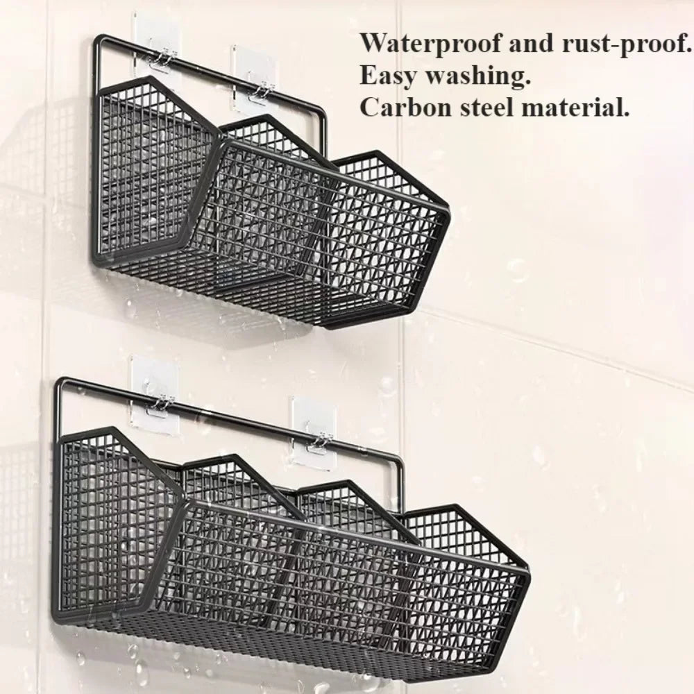 Wall-Mounted Kitchen Storage Basket Perforation-Free Iron Partition Storage Rack for Kitchen Ingredients Sorting Storage Basket