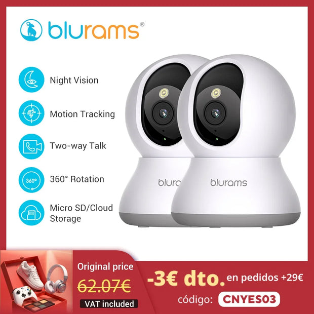 2 Pcs Blurams Indoor Security Camera 2K, Home Security Camera for Dog/Elder, Security Camera with One-Touch Call Update A31S-2Pc