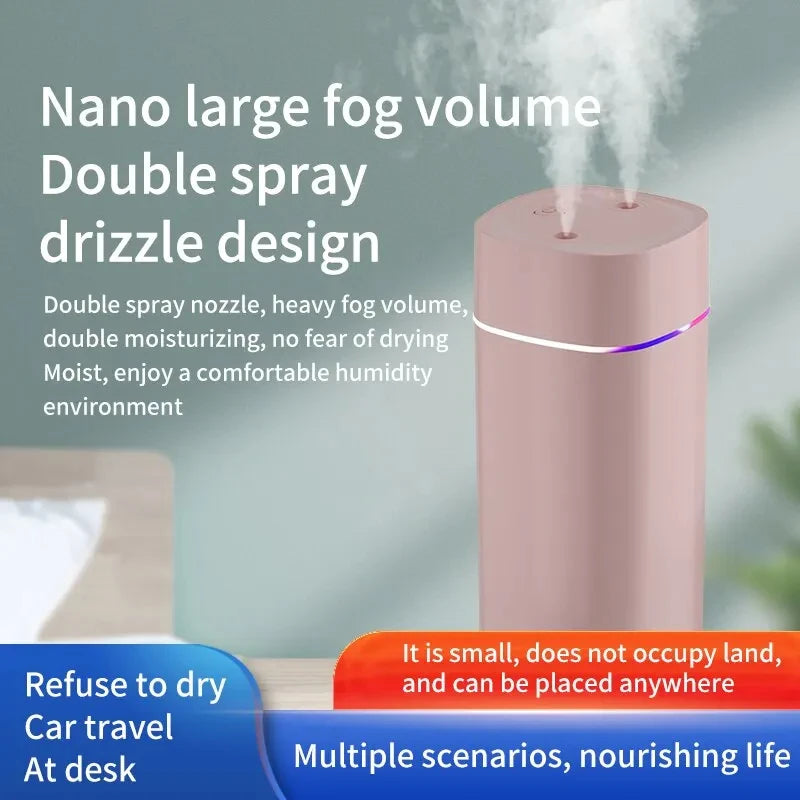 Creative Dual Nozzle Humidifier Desktop Home Bedroom Car Aromatherapy Silent Oil Diffuser Usb 7 Color Ambient Light