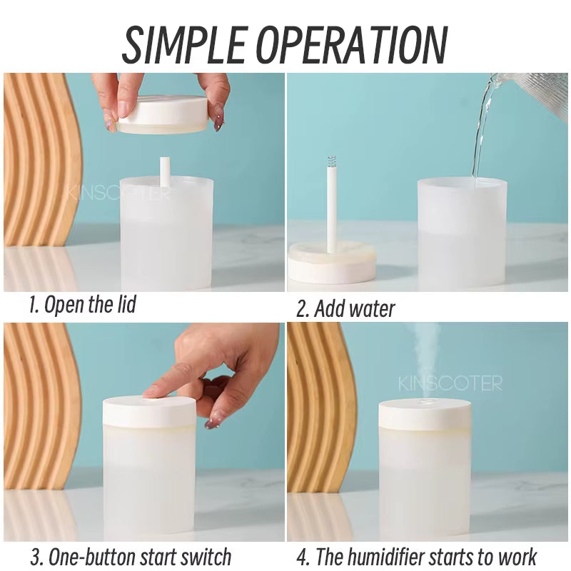 Silent Mini Humidifier 200Ml USB Air Humidifier Car Mist Diffuser Water Sprayer with Color LED Night Light for Office Bedroom
