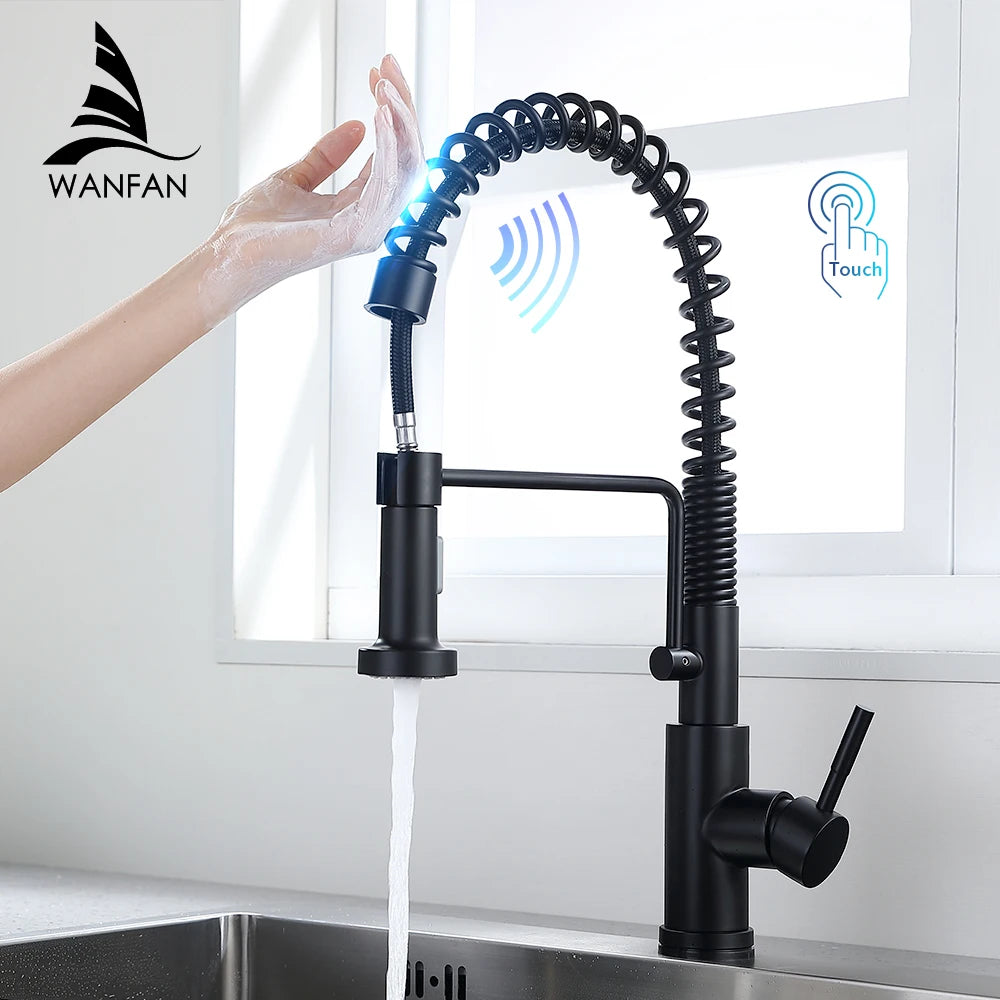 Pull Out Brush Nickel Sensor Kitchen Faucets Stainless Steel Smart Induction Mixed Tap Touch Control Sink Tap Torneira De KH1026