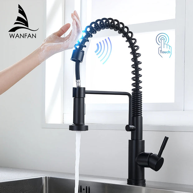 Pull Out Brush Nickel Sensor Kitchen Faucets Stainless Steel Smart Induction Mixed Tap Touch Control Sink Tap Torneira De KH1026