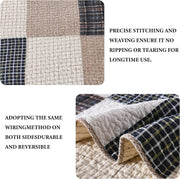 Quilt 100% Cotton King Size Quilt Set, Brown Khaki Black White Patchwork Plaid Bedspread, Lightweight Reversible Soft Summer Quilt Bedding Set, 3-Pieces