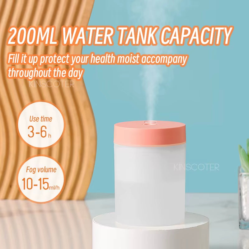 Silent Mini Humidifier 200Ml USB Air Humidifier Car Mist Diffuser Water Sprayer with Color LED Night Light for Office Bedroom