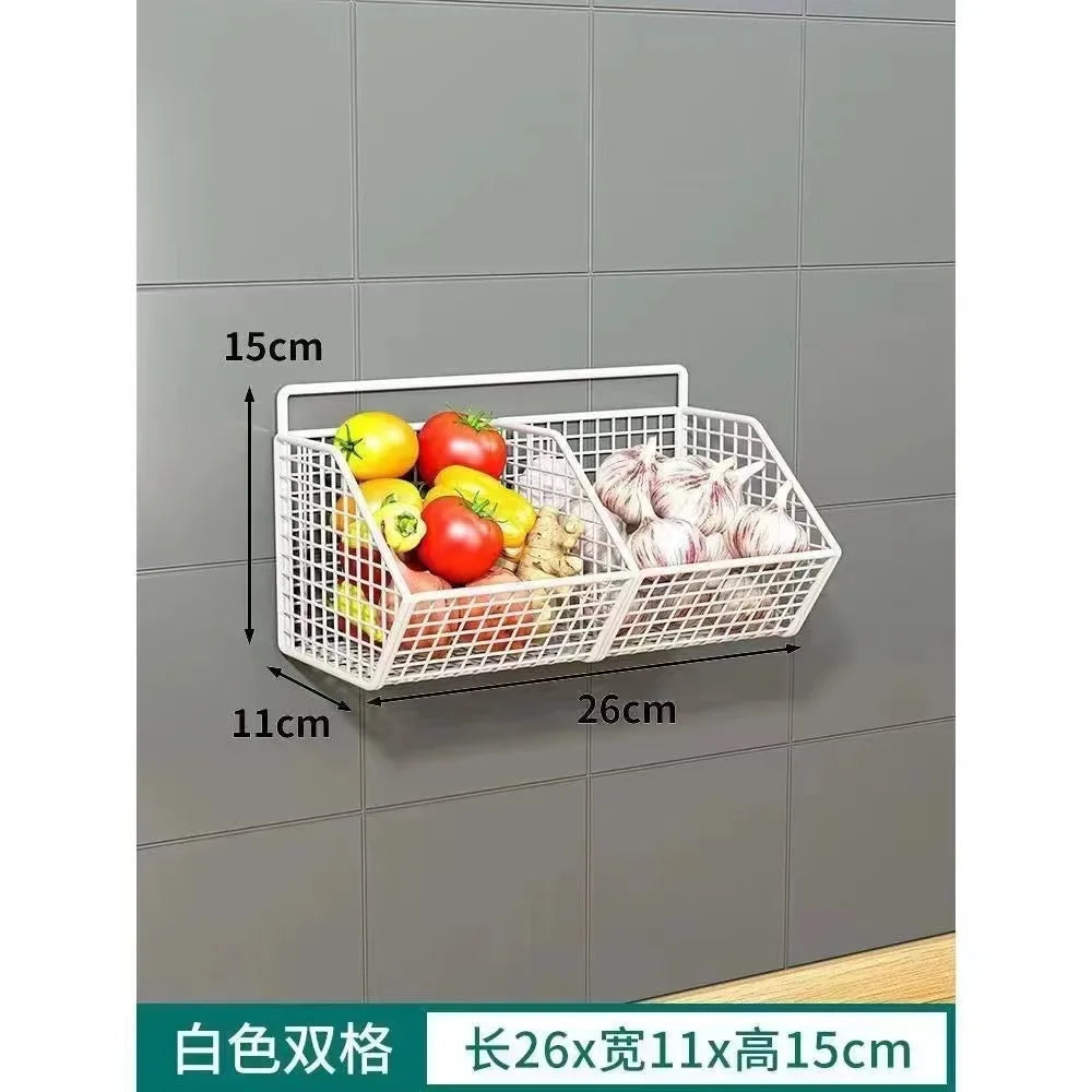 Wall-Mounted Kitchen Storage Basket Perforation-Free Iron Partition Storage Rack for Kitchen Ingredients Sorting Storage Basket