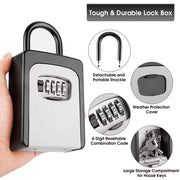 4-Digit Key Lock Box Portable Combination Lockbox Wall-Mounted Key Storage Box Resettable Code Safe Security Lock Box for Home