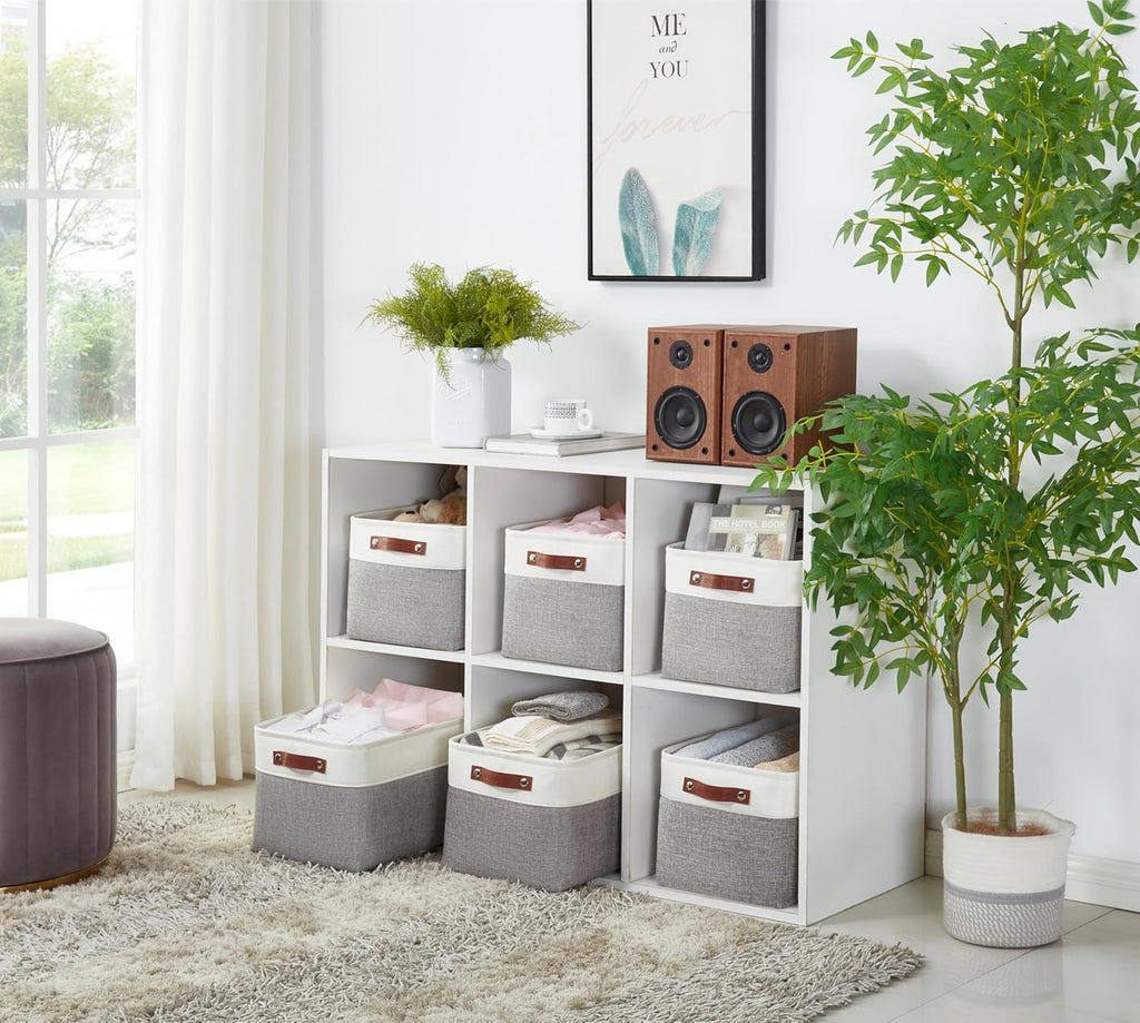 Storage Baskets for Shelves - Fabric Closet Organizers and Storage Bins, Perfect Baskets for Organizing Closet Toys Nursery (Grey and White, Large - 4 Pack)