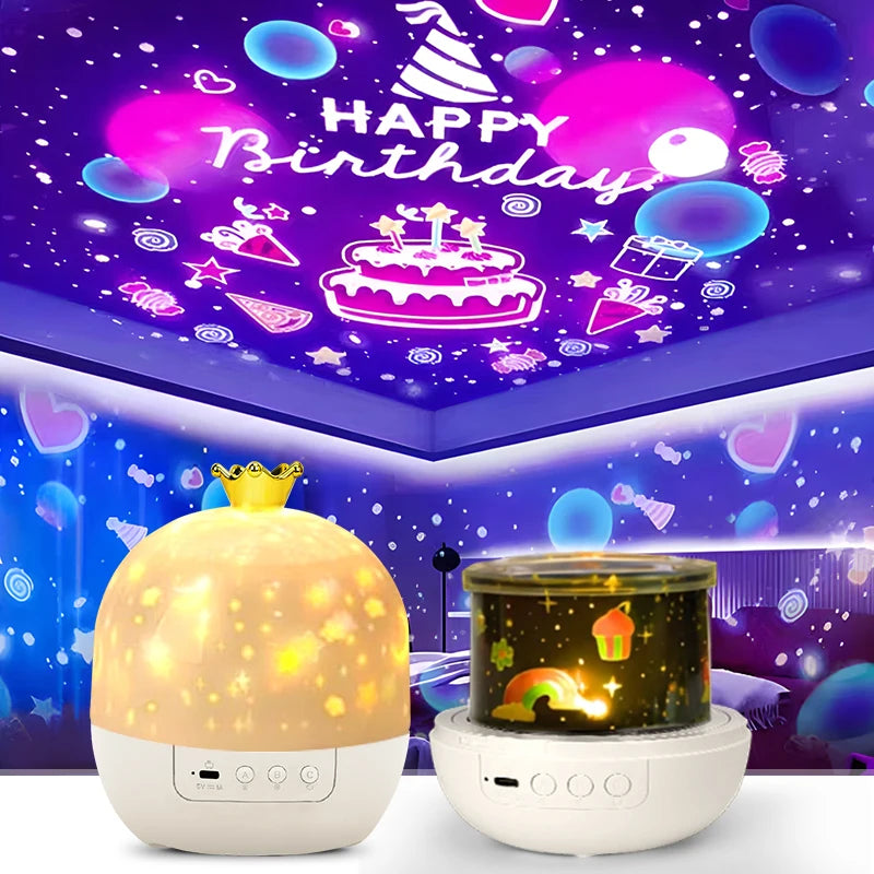 Crown Star Rotating Night Lamp - Magical Ceiling Projection for Kids' Bedrooms & Birthday Gifts