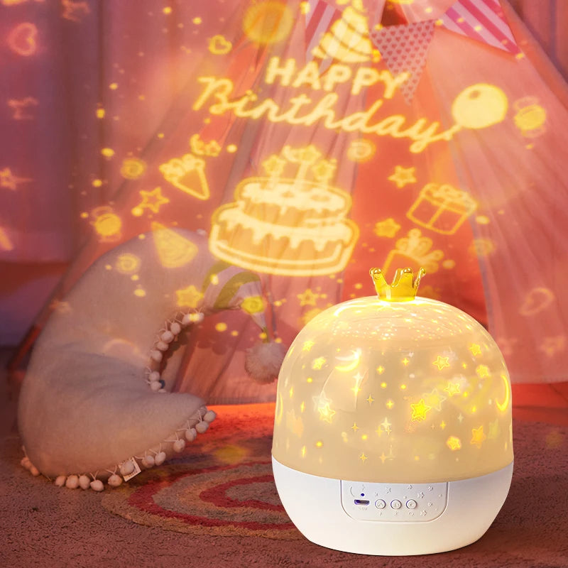Crown Star Rotating Night Lamp - Magical Ceiling Projection for Kids' Bedrooms & Birthday Gifts