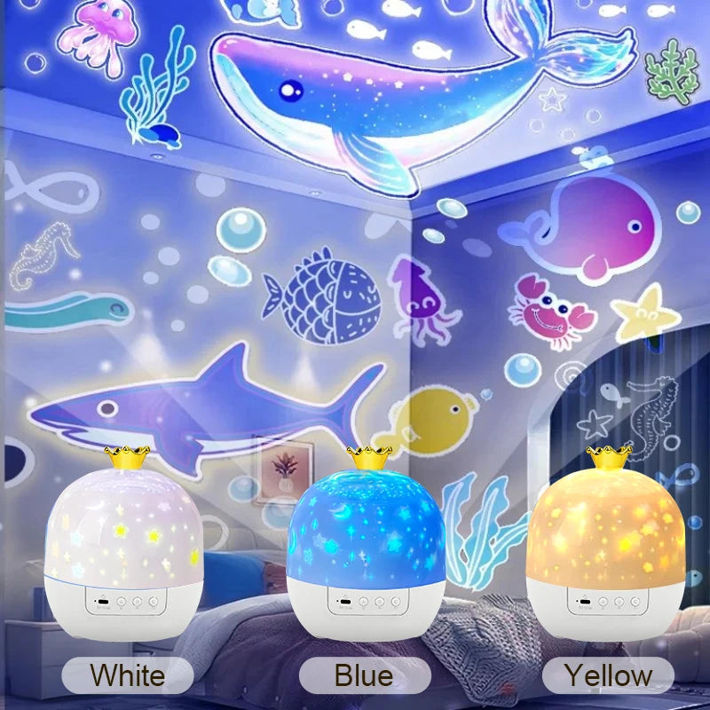 Crown Star Rotating Night Lamp - Magical Ceiling Projection for Kids' Bedrooms & Birthday Gifts