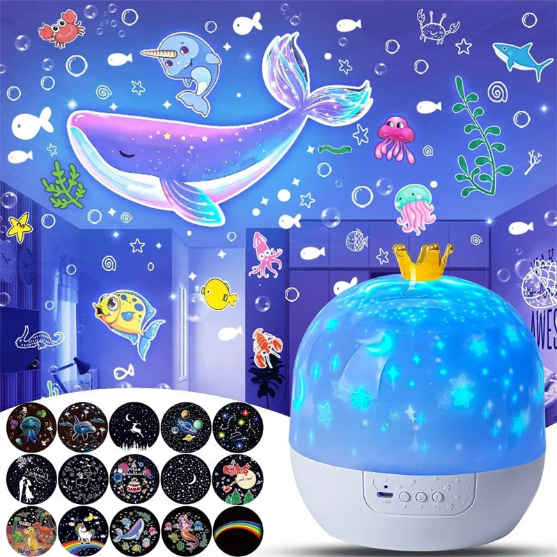 Crown Star Rotating Night Lamp - Magical Ceiling Projection for Kids' Bedrooms & Birthday Gifts