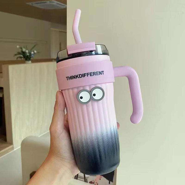 860ML Coffee Cup Outdoor Thermo Water Bottle with Straw Stainless Steel Tumbler Car Thermal Mug Keeps Cold and Heat Vacuum Flask
