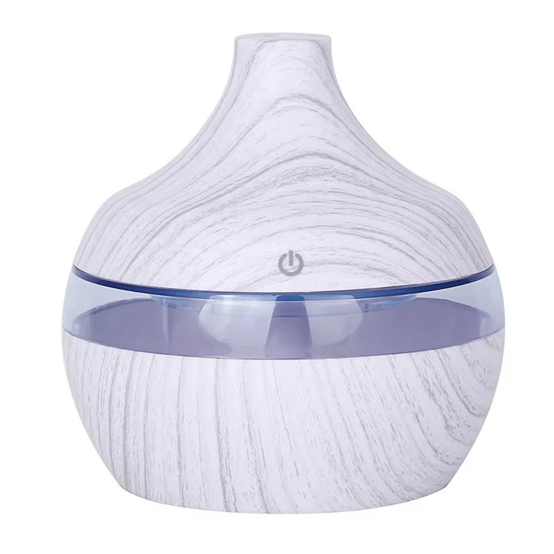 300ML USB Air Humidifier Electric Aroma Diffuser Mist Wood Grain Oil Diffuser for Car Office Home Have 7 LED Light Humidifiers