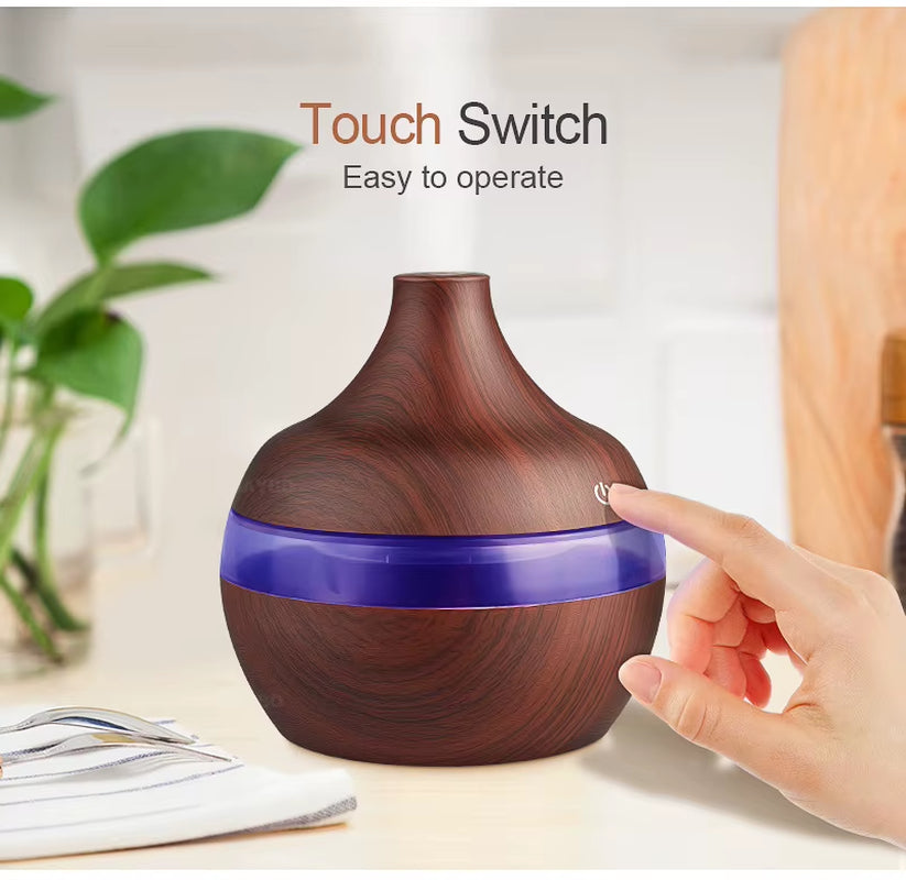 300ML USB Air Humidifier Electric Aroma Diffuser Mist Wood Grain Oil Diffuser for Car Office Home Have 7 LED Light Humidifiers