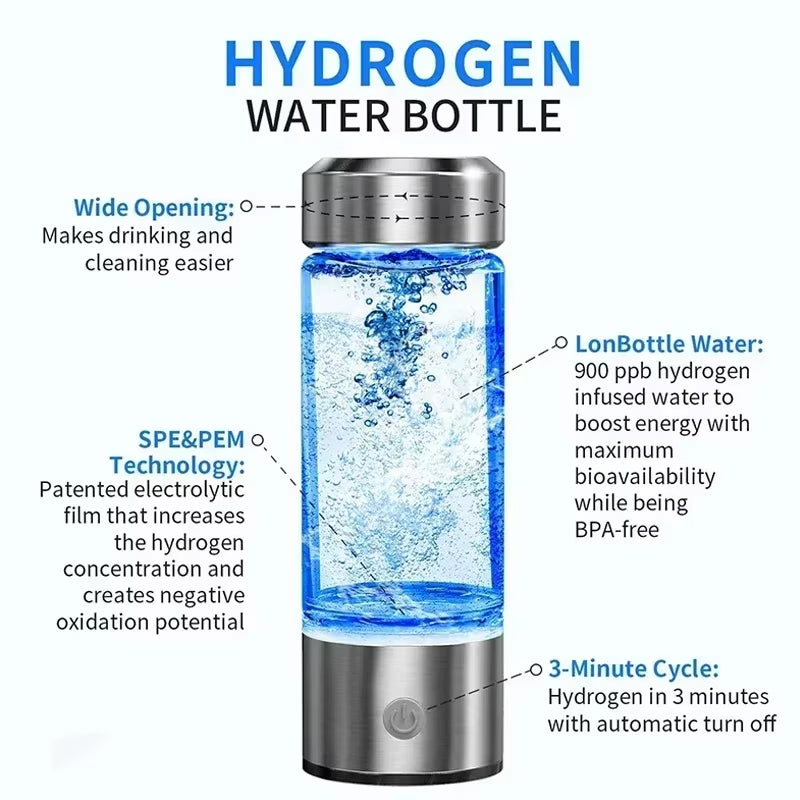 Hydrogen-Rich Water Cup Electric Hydrogen Rich Water Generator Bottle Titanium Quality Filter Portable Antioxidant Lonizer 420Ml