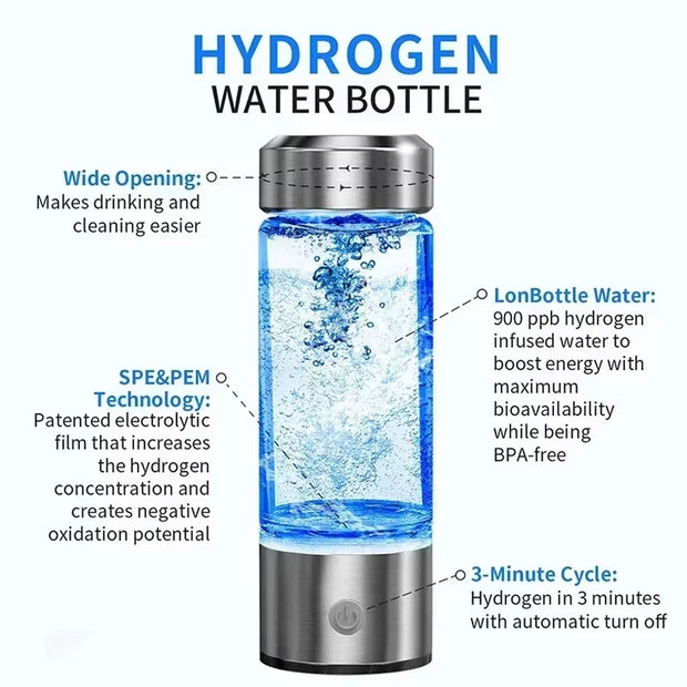 Hydrogen-Rich Water Cup Electric Hydrogen Rich Water Generator Bottle Titanium Quality Filter Portable Antioxidant Lonizer 420Ml