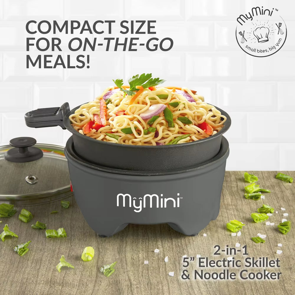 5 Inch Electric Noodle Cooker Skillet Hot Pot Compact Lightweight Non-Stick Cooking Surface Cool Touch Handles Ideal Small