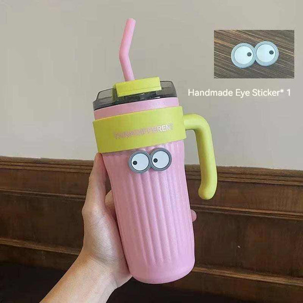 860ML Coffee Cup Outdoor Thermo Water Bottle with Straw Stainless Steel Tumbler Car Thermal Mug Keeps Cold and Heat Vacuum Flask
