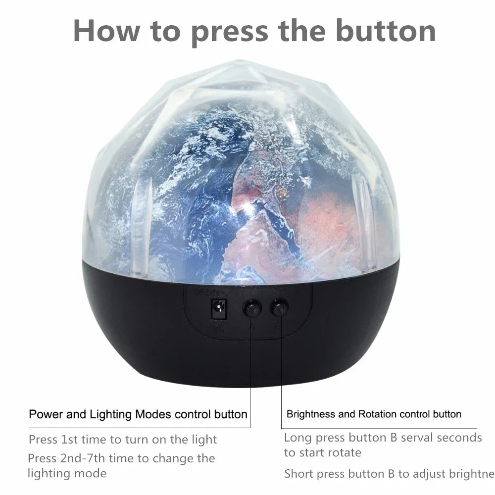 Dimmable Star Projector LED Night Light 360°Rotating Starry Lamp Planet Sky Projection Earth Light for Kids Bedroom Decoration